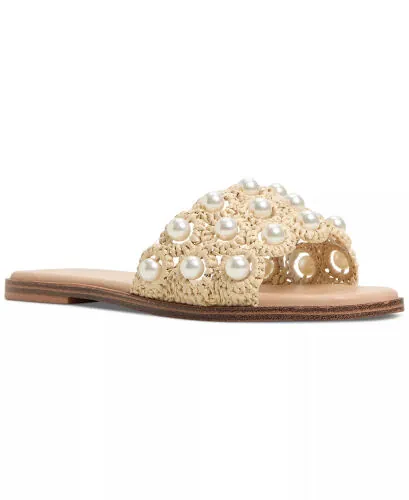 Women's Gizelle Pearl Embellished Flat Slide Sandals-Natural Woven - ALDO