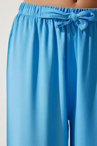 Kadın Gök Mavi Yazlık Viskon Palazzo Pantolon EN00610 - Gök Mavi - 4