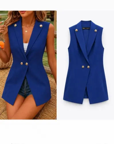 Kadın Gold Düğmeli Blazer Yaka Ceket - 1