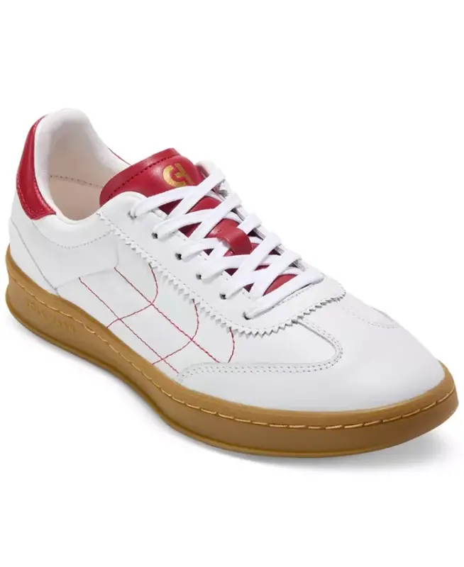 Women's GRANDPRØ Breakaway Lace-Up Low-Top Sneakers-White, Rio Red - 1
