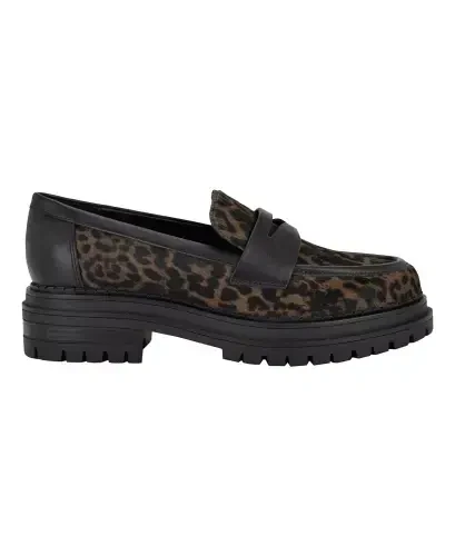 Women's Grant Lug Sole Penny Loafers-Dark Leopard Calf Hair - Calvin Klein (1)
