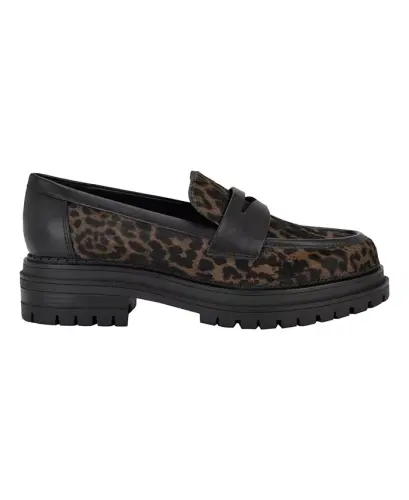 Women's Grant Lug Sole Penny Loafers - Dark Leopard Calf Hair - CALVIN KLEIN (1)