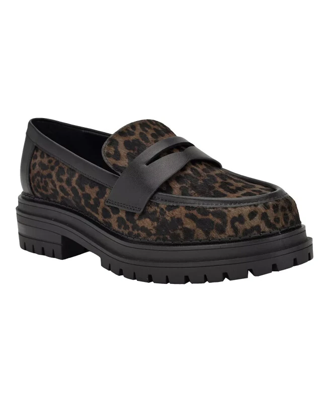 Women's Grant Lug Sole Penny Loafers-Dark Leopard Calf Hair - CALVIN KLEIN