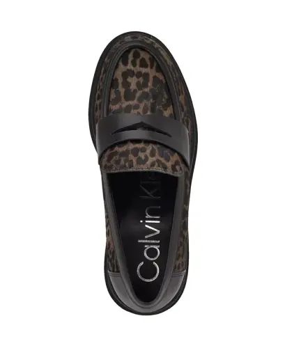 Women's Grant Lug Sole Penny Loafers-Dark Leopard Calf Hair - 4