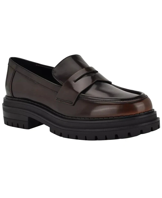 Women's Grant Lug Sole Penny Loafers-Dark Brown - CALVIN KLEIN