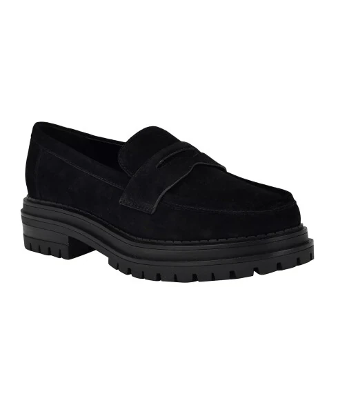 Women's Grant Lug Sole Penny Loafers-Black Sueded - Calvin Klein