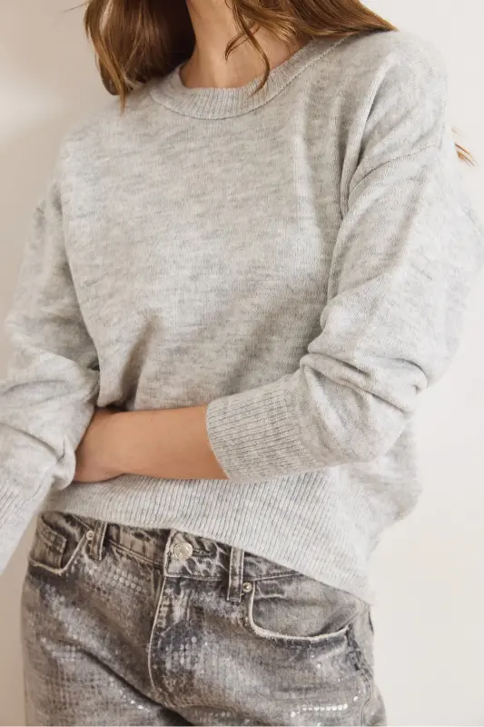 Kadın Gri Altı Oval Bisiklet Yaka Basic Triko Kazak KZK-19000914-Gri - 5