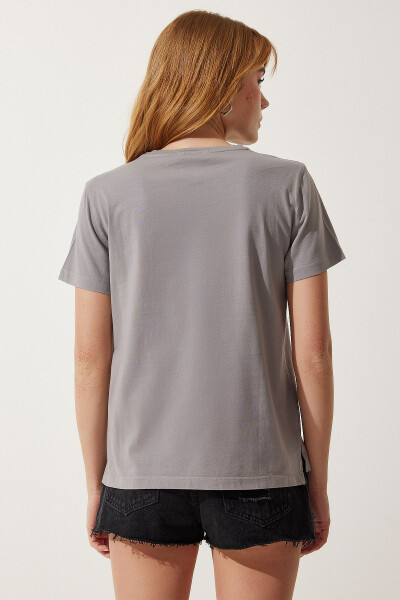 Kadın Gri Baskılı Örme T-Shirt WO00035 - 6