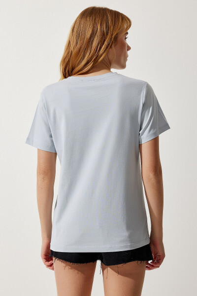 Kadın Gri Cepli Örme T-Shirt UB00252 - Gri - 5
