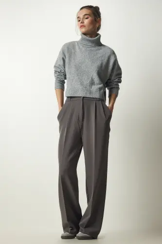 Kadın Gri Cepli Palazzo Pantolon DW00001-Gri - HAPPINESS İSTANBUL (1)