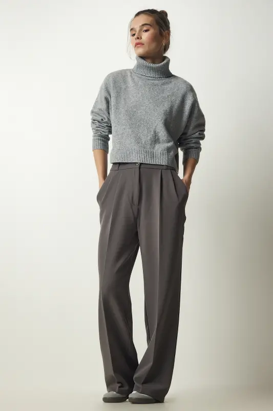 Kadın Gri Cepli Palazzo Pantolon DW00001-Gri - 2