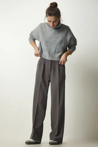 Kadın Gri Cepli Palazzo Pantolon DW00001-Gri - 3