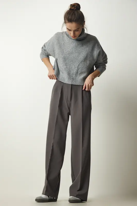 Kadın Gri Cepli Palazzo Pantolon DW00001-Gri - 3