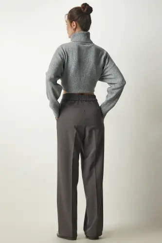 Kadın Gri Cepli Palazzo Pantolon DW00001-Gri - 6