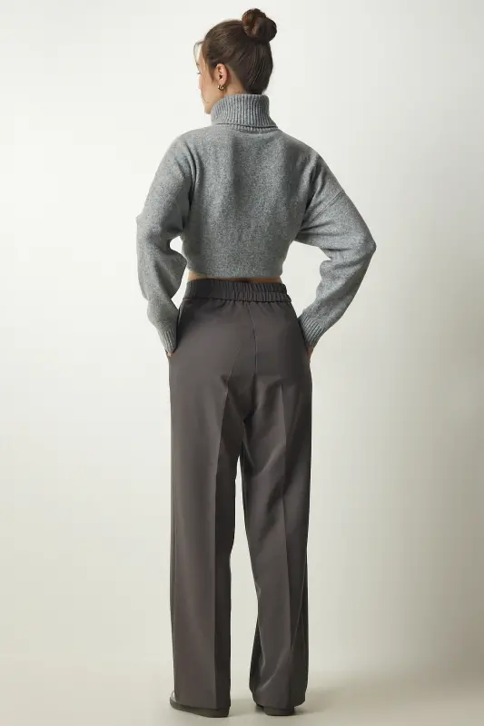 Kadın Gri Cepli Palazzo Pantolon DW00001-Gri - 6