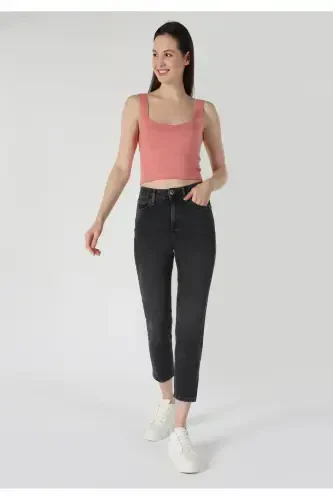 Slim Fit Orta Bel Daralan Paça Kadın Gri Jean Pantolon - 1