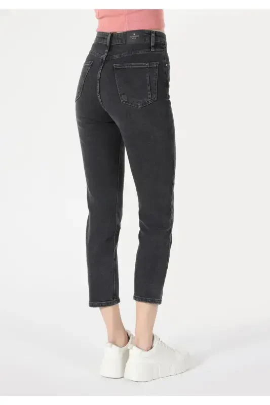 Slim Fit Orta Bel Daralan Paça Kadın Gri Jean Pantolon - 2