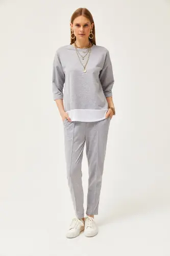 Kadın Gri Garnili Alt Üst Takım TKM-19000274-Gri - 2