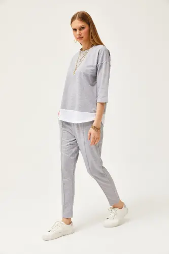 Kadın Gri Garnili Alt Üst Takım TKM-19000274-Gri - 4