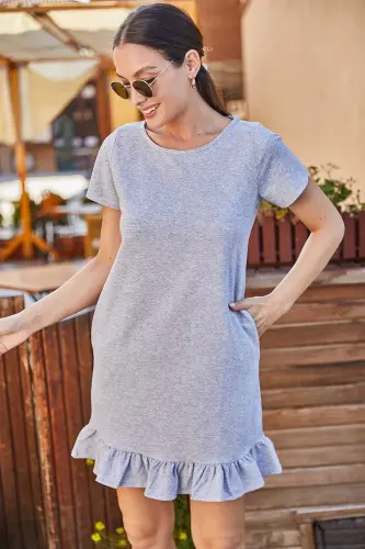 Kadın Gri Kısa Kollu Altı Fırfırlı Elbise ARM-20Y001032-Gri - 2