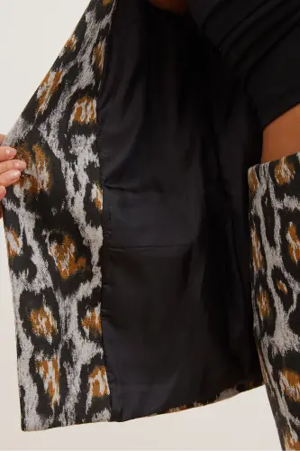 Kadın Gri Leopar Fleto Cepli Astarlı Kaşe Blazer Ceket CKT-19000403 - Gri Leopar - 7
