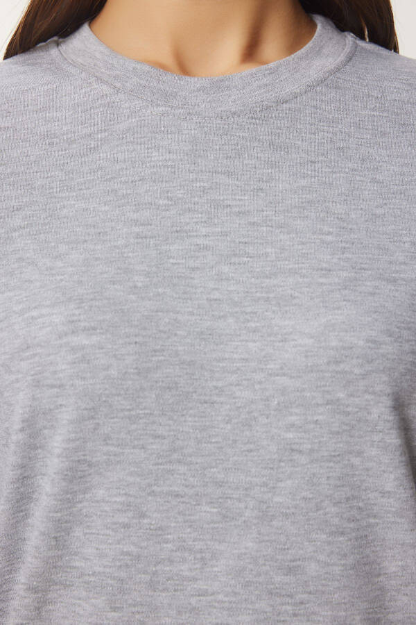 Kadın Gri Melanj Pamuklu Basic Örme T-Shirt AG00001 - Gri Melanj - 5
