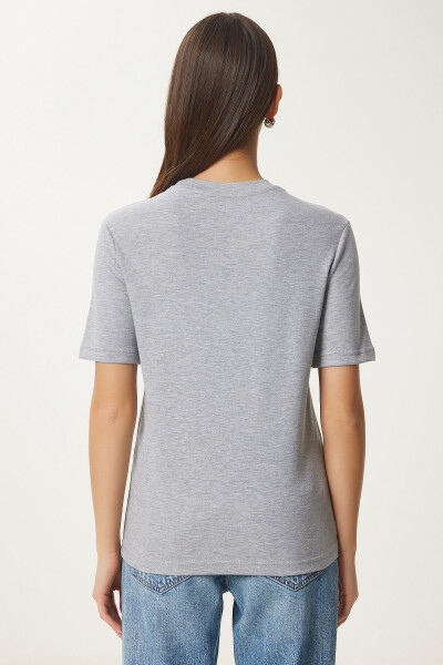 Kadın Gri Melanj Pamuklu Basic Örme T-Shirt AG00001 - Gri Melanj - 6
