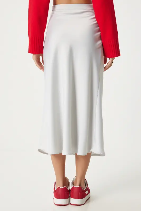 Kadın Gri Saten Yüzeyli Etek FN03361-Gri - 3