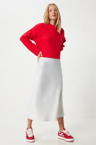 Kadın Gri Saten Yüzeyli Etek FN03361-Gri - HAPPINESS İSTANBUL (1)