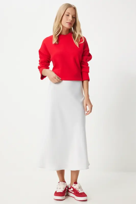 Kadın Gri Saten Yüzeyli Etek FN03361-Gri - HAPPINESS İSTANBUL