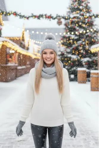 Kadın Gri Triko Ponponlu Bere Ve Örgü Boyunluk Set-Gri - RITAGARCIA (1)