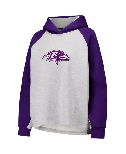 Women's Gray/Purple Baltimore Ravens Joy Cropped Raglan Pullover Hoodie - Gray, Purple - 3