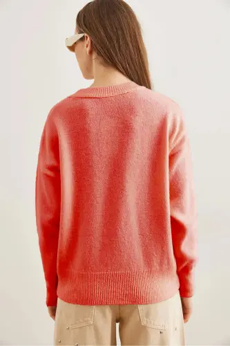 Kadın Gül Kurusu Altı Oval Bisiklet Yaka Basic Triko Kazak KZK-19000914-Gül Kurusu - 4