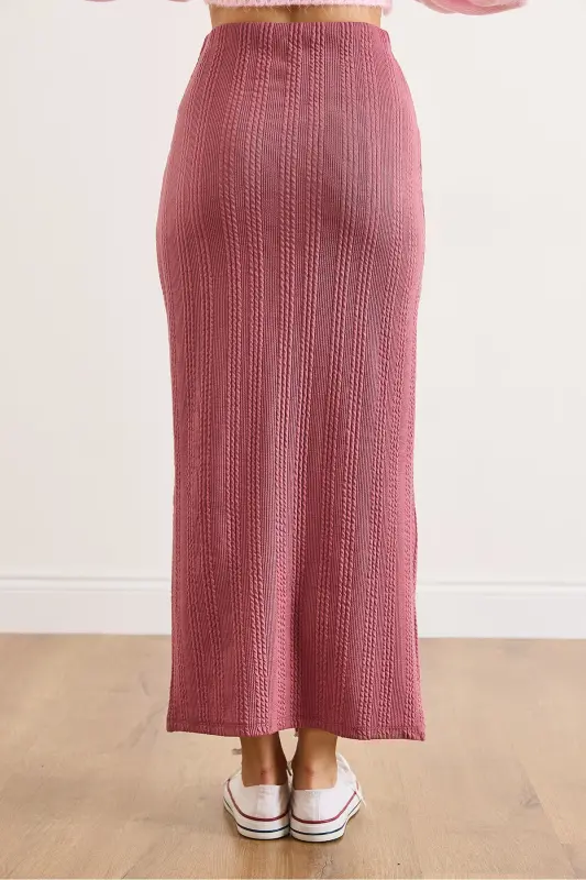 Kadın Gül Kurusu Beli Lastikli Düğmeli Yırtmaçlı Uzun Etek ETK-19000293-Gül Kurusu - 2