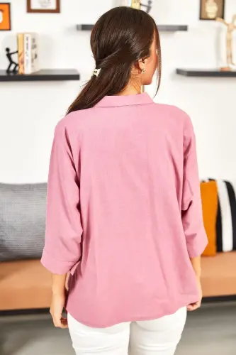 Kadın Gül Kurusu Cepli Salaş Keten Gömlek ARM-21Y001035-Gül Kurusu - 3