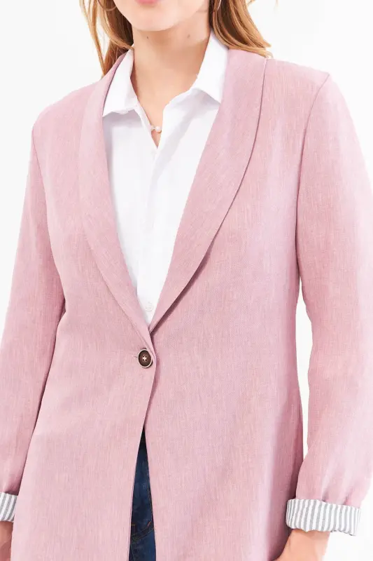 Kadın Gül Kurusu Kol İçi Çizgili Tek Düğmeli Ceket ARM-22K001122-Gül Kurusu - 2