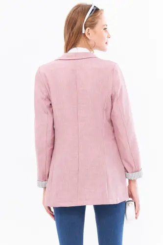 Kadın Gül Kurusu Kol İçi Çizgili Tek Düğmeli Ceket ARM-22K001122-Gül Kurusu - 4