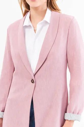 Kadın Gül Kurusu Kol İçi Çizgili Tek Düğmeli Ceket ARM-22K001122-Gül Kurusu - ARMONIKA (1)