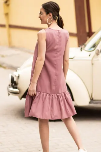 Kadın Gül Kurusu Kolsuz Eteği Fırfırlı Elbise ARM-18Y001156-GÜL KURUSU - 3