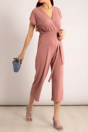 Kadın Gül Kurusu Kruvaze Beli Kemerli Tulum Arm-20y042008-Gül Kurusu - ARMONIKA (1)