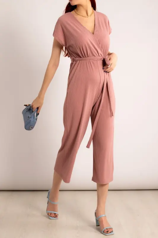 Kadın Gül Kurusu Kruvaze Beli Kemerli Tulum Arm-20y042008-Gül Kurusu - 2