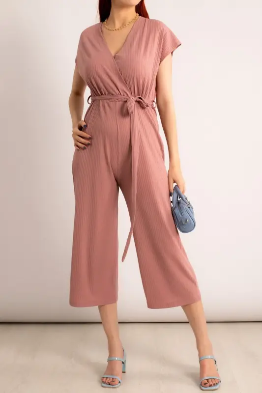 Kadın Gül Kurusu Kruvaze Beli Kemerli Tulum Arm-20y042008-Gül Kurusu - 1