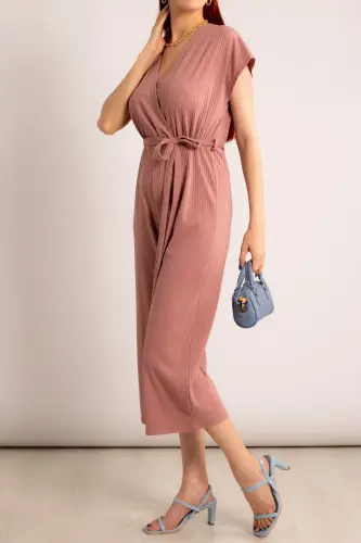 Kadın Gül Kurusu Kruvaze Beli Kemerli Tulum Arm-20y042008-Gül Kurusu - 3