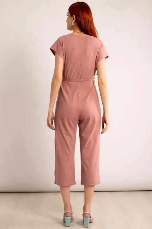 Kadın Gül Kurusu Kruvaze Beli Kemerli Tulum Arm-20y042008-Gül Kurusu - 4