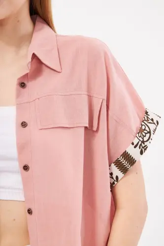 Kadın Gül Kurusu Oversize Duble Kol Detaylı Gömlek ARM-24Y001075-Gül Kurusu - 3