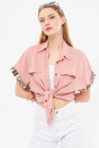 Kadın Gül Kurusu Oversize Duble Kol Detaylı Gömlek ARM-24Y001075-Gül Kurusu - 5