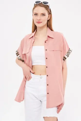 Kadın Gül Kurusu Oversize Duble Kol Detaylı Gömlek ARM-24Y001075-Gül Kurusu - ARMONIKA (1)