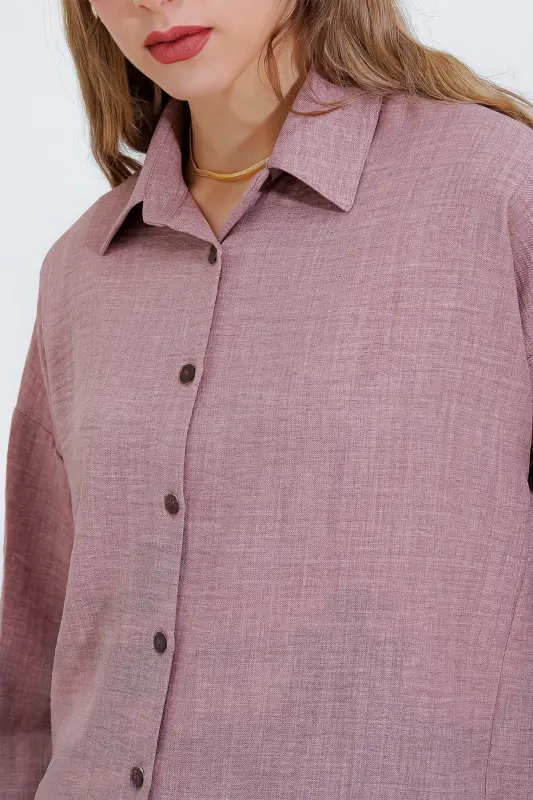 Kadın Gül Kurusu Oversize Keten Alt Üst Takım 6622-GÜL KURUSU - 5