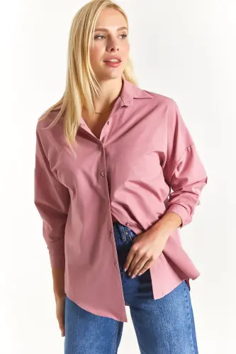 Kadın Gül Kurusu Oversize Uzun Basic Gömlek ARM-22Y001118 - Gül Kurusu - 9