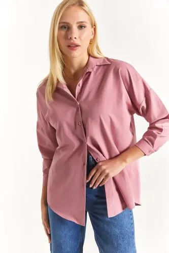 Kadın Gül Kurusu Oversize Uzun Basic Gömlek ARM-22Y001118 - Gül Kurusu - 1